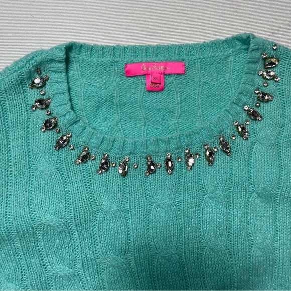 Lilly Pulitzer Dario Embellished Cable-Knit Aqua color Sweater.  Sz XL - Picture 12 of 12